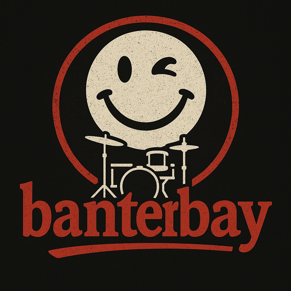 Banterbay rock logo – winking smiley en drumstel